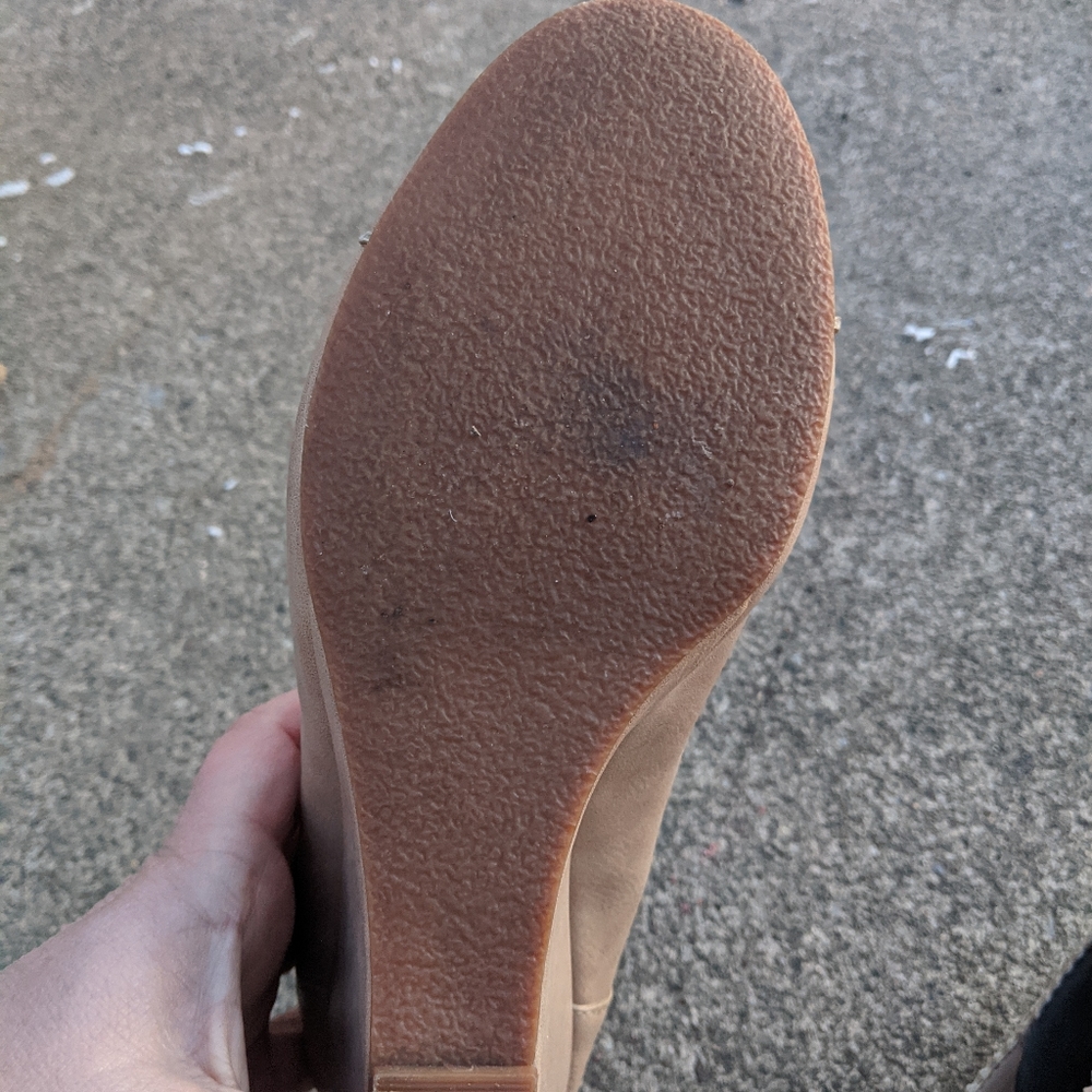 Crown Vintage Nude Beige Wedge Shoes Size 7.5M - Picture 5 of 5